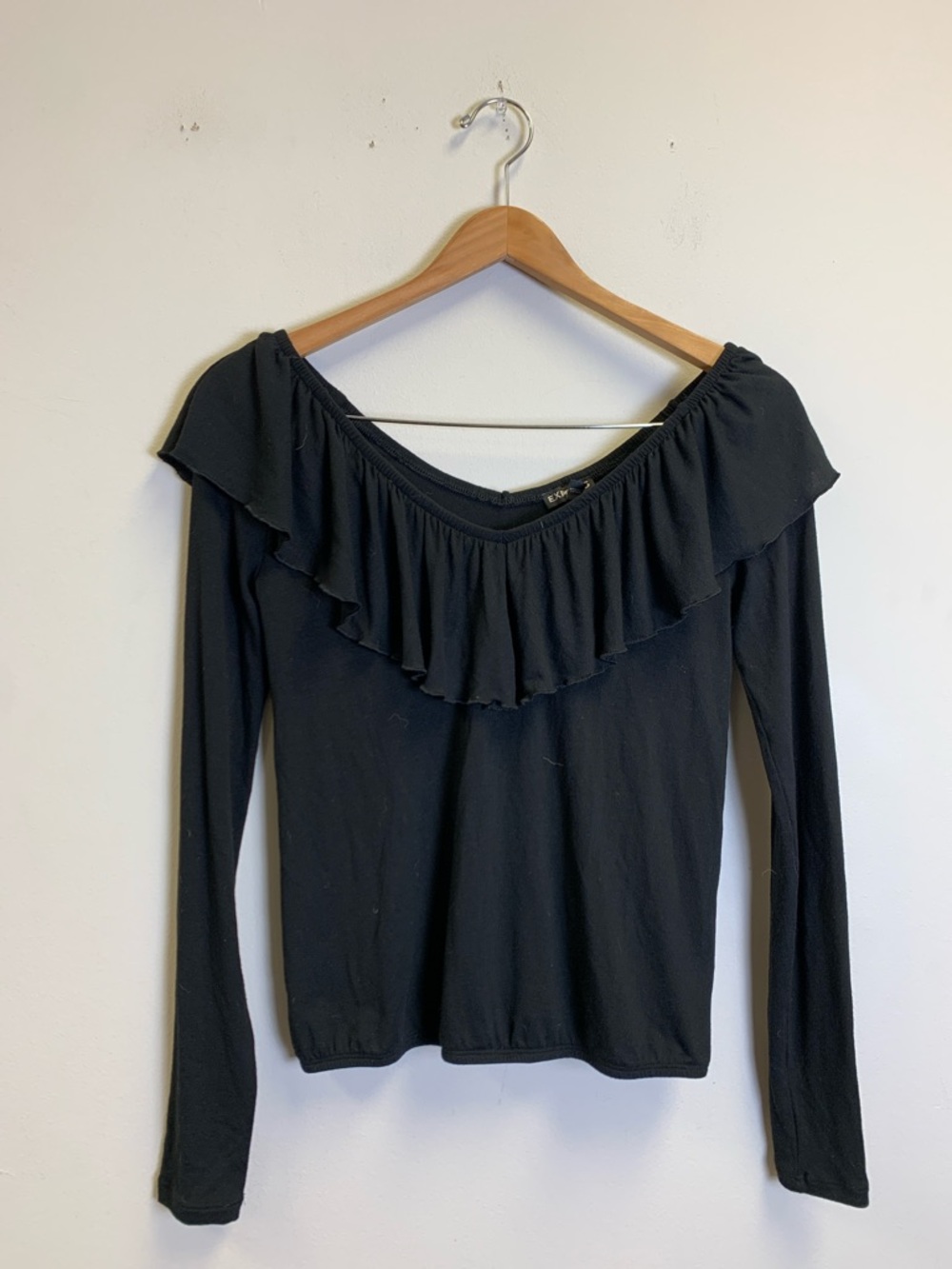Express Black Ruffled Off-Shoulder Long Sleeve Top